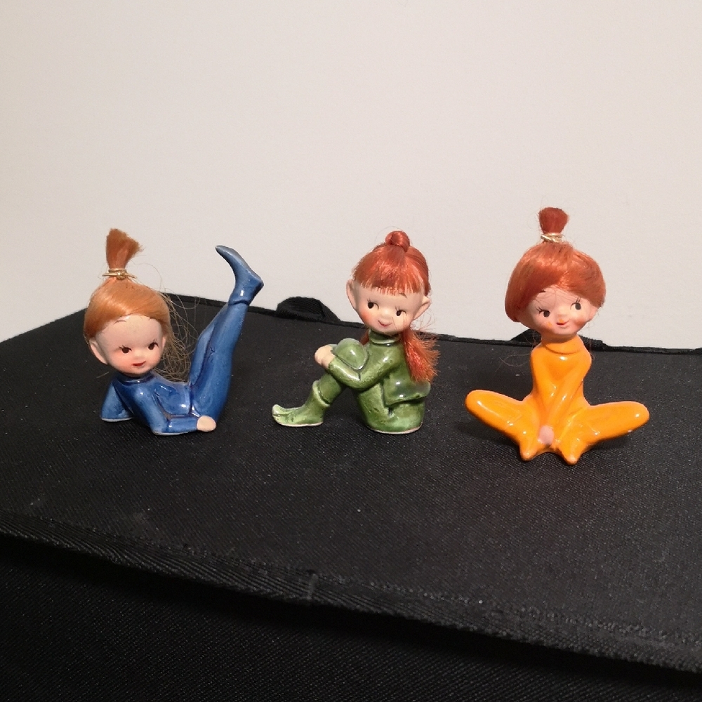 Vintage Napco Pixies w Red Hair Set of Three Highly Collectible & Hard To Find